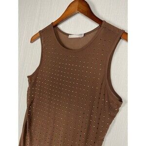 Red by BKE Sheer Rhinestone Tank Brown Stretch Mesh Y2K Indie Sleaze Glam